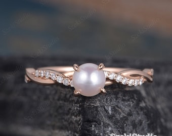 birthstone ring for bride to be Autumn inspired pearl ring pearl engagement ring Italy Sterling silver rings for women US ring size 7