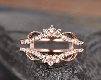 Moissanite Cage Ring Curved Moissanite Wedding Band Twist Rose Gold Enhancer Wedding Band Vintage Matching Stacking Bridal Ring Anniversary