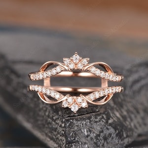 Moissanite Cage Ring Curved Moissanite Wedding Band Twist Rose Gold Enhancer Wedding Band Vintage Matching Stacking Bridal Ring Anniversary