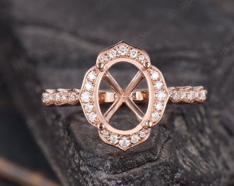 Antique Custom Semi Mount Ring Setting Halo Ring Rose Gold  Engagement Ring Setting Solitaire Ring Personalized Ring Setting Single Halo