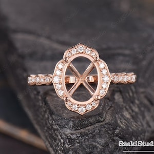 Antique Custom Semi Mount Ring Setting Halo Ring Rose Gold  Engagement Ring Setting Solitaire Ring Personalized Ring Setting Single Halo