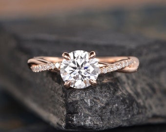 1.2ct Infinity Moissanite Engagement Ring Rose Gold Twist Solitaire Moissanite Ring Diamond Half Eternity Bridal Woman Ring-Main Ring Only