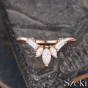 Curved Wedding Band Moissanite Pear shaped White Gold Wedding Band Women Stack Curved Ring Unique Matching Band Stackable Ring Anniversary