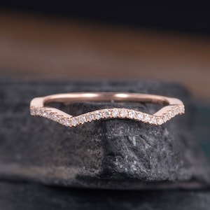 Curved Diamond Wedding Band Rose Gold V Chevron Matching Wedding Ring stackable Ring Half Eternity Stacking Bridal Delicate Dainty Ring