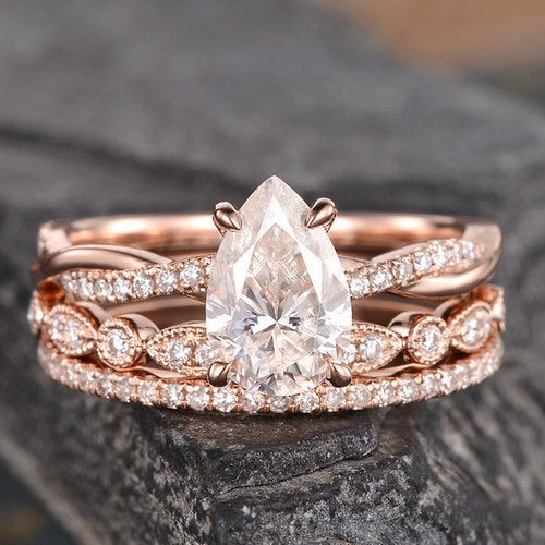 Infinity Moissanite Engagement Ring Set Three Rings Set Rose - Etsy
