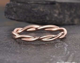 Anillo de bodas infinito para mujer, delicado y sencillo anillo de bodas de oro rosa, trenzado, fino, nupcial, delicado, apilable, para aniversario.