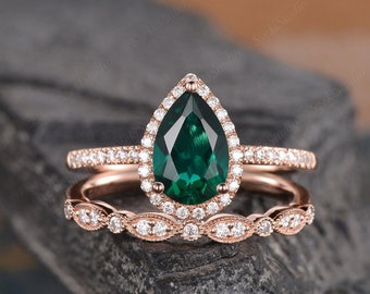 Emerald and Diamond Lotus Flower Engagement Ring and Matching - Etsy