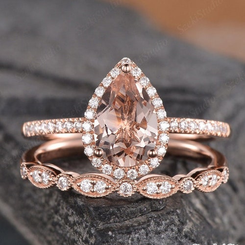 Pear Shaped Moissanite Engagement Ring Bridal Set White Gold - Etsy