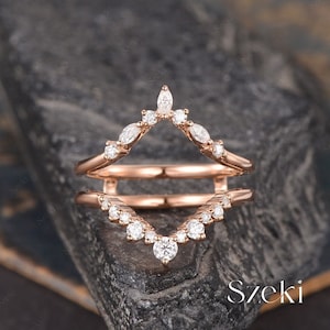 Vintage Moissanite Doppel gebogene Hochzeitsband Roségold Moissanite RingEnhancer Stacking Passendes Versprechen Benutzerdefinierte Trauringe für Frauen