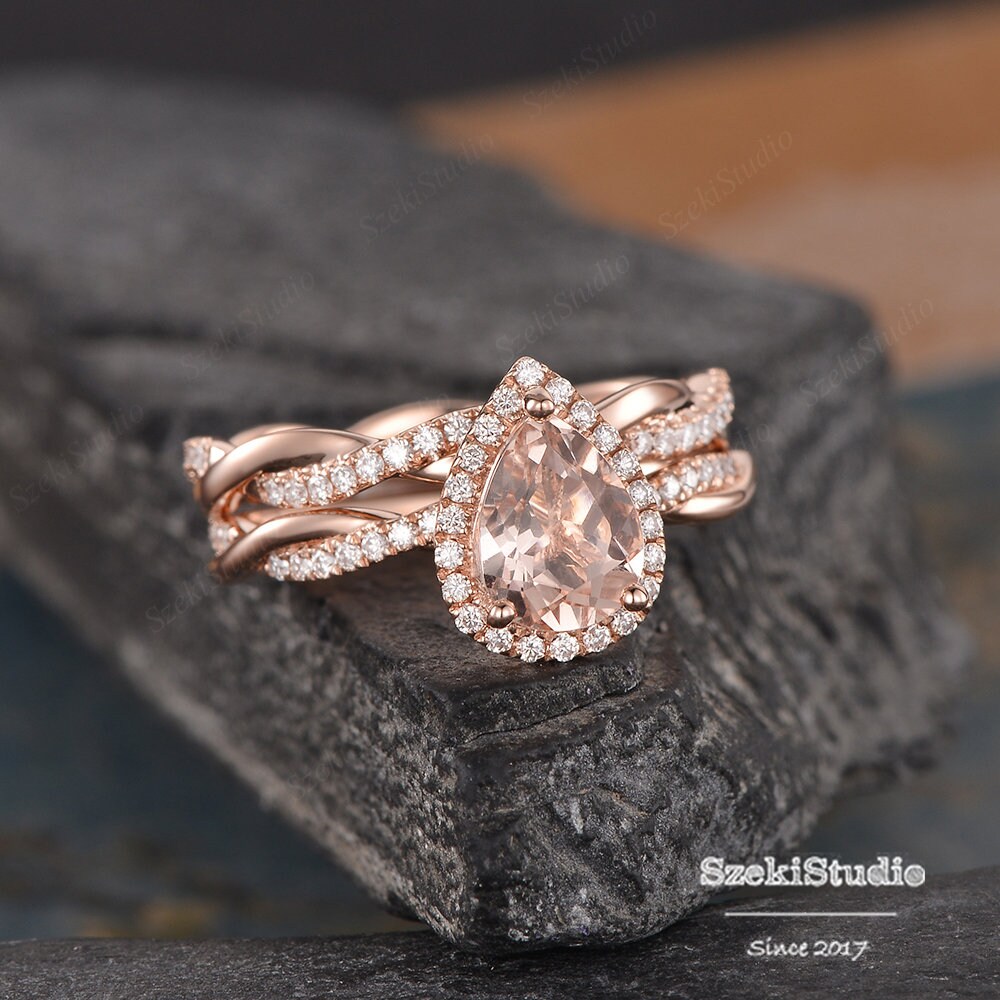 Infinity Morganite Engagement Ring Set Rose Gold Bridal Set | Etsy
