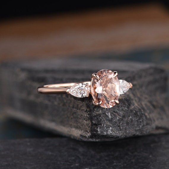 Oval Cut Morganite Engagement Ring Rose Gold Pear Shaped