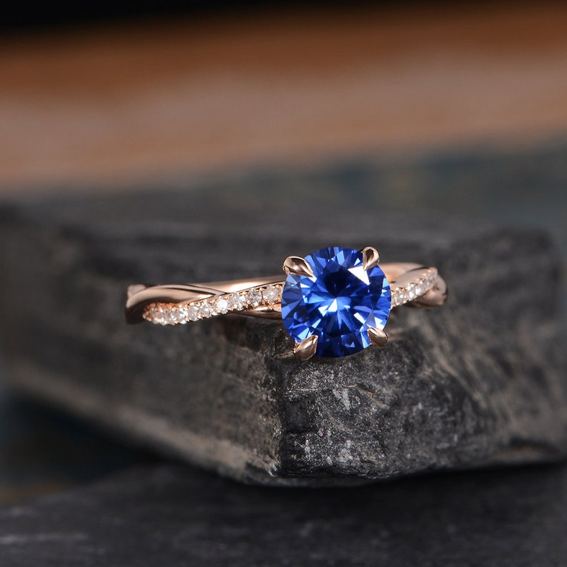 Lab Sapphire Engagement Ring Rose Gold September Birthstone - Etsy