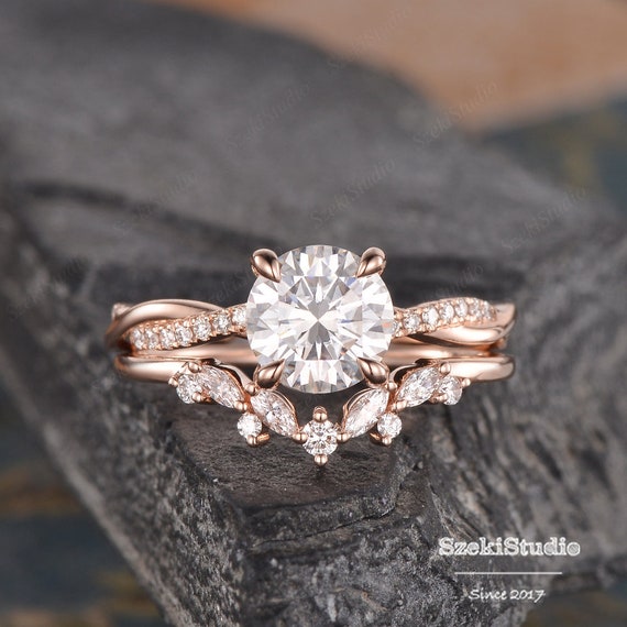 Infinity Moissanite Engagement Ring Set Rose Gold Bridal Set - Etsy