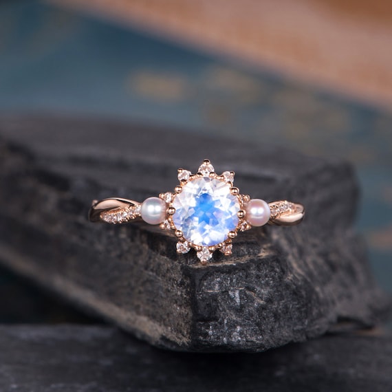Rainbow Moonstone Rose Gold Moonstone Engagement Ring Infinity