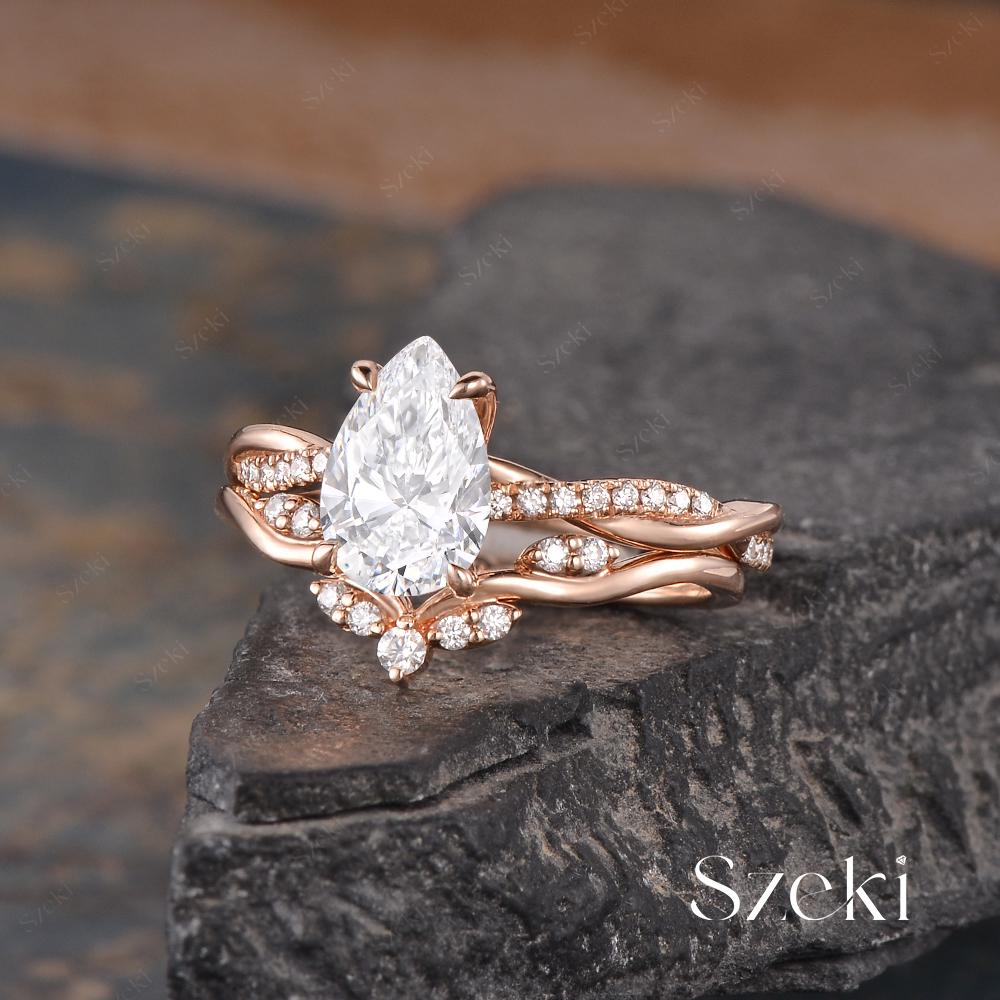 ヴィンテージ ペアシェイプ ラボ ダイヤモンド エンゲージリング