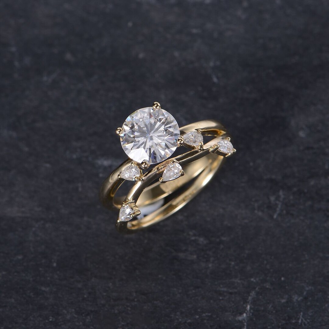 Solitaire Moissanite Engagement Ring Yellow Gold Unique - Etsy