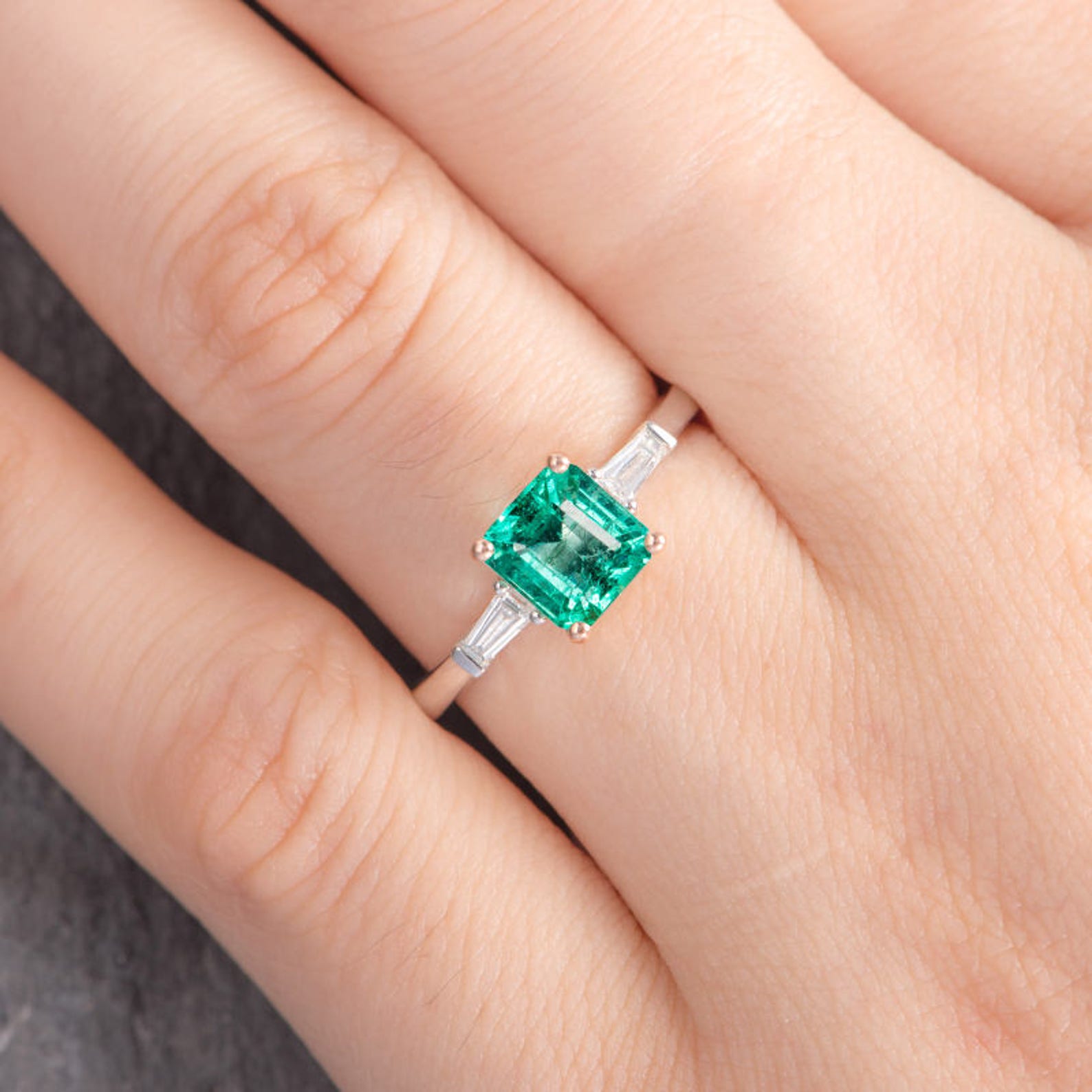 Natural Emerald Engagement Ring White Gold Emerald Cut Etsy