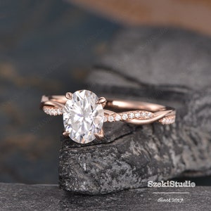 Oval Moissanite Engagement Ring Twist Rose Gold Moissanite Ring ...