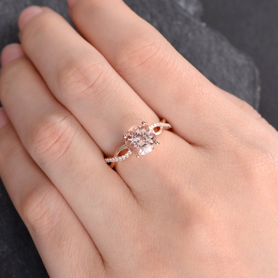 Rose Gold Morganite Engagement Ring Round Cut Infinity Band