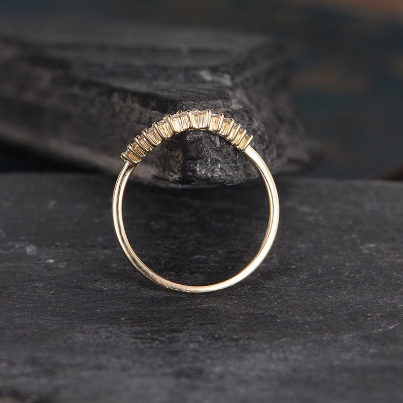 Yellow Gold Curved Wedding Band Women Diamond Chevron Stack Etsy