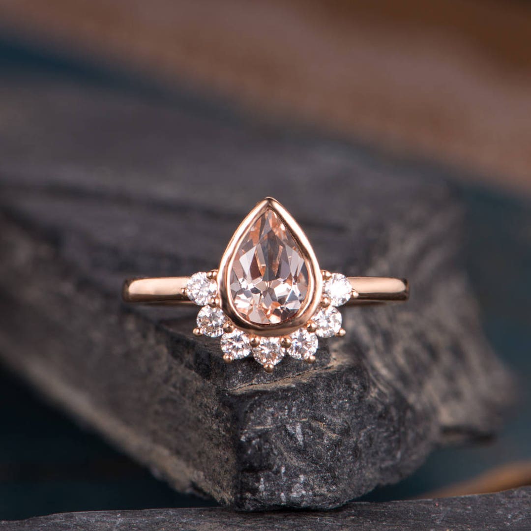 Morganite Engagement Ring Rose Gold Pear Shaped Ring Bridal Diamond ...