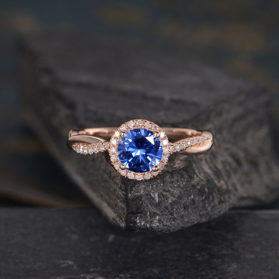 Infinity Lab Sapphire Engagement Ring Rose Gold Diamond Halo - Etsy