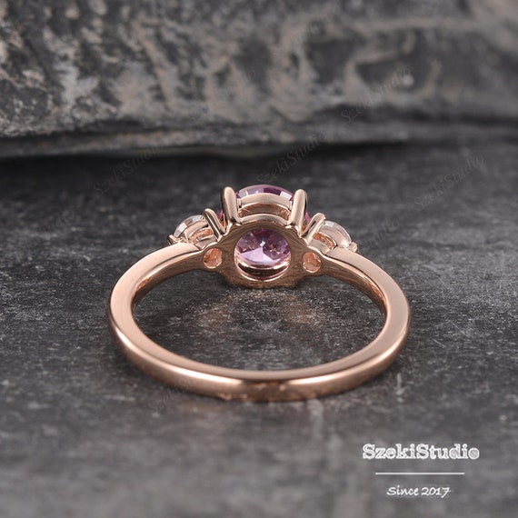 French 14K Rose Gold Three Stone Light Pink Sapphire Wedding Ring  Engagement Ring R182-14KRGLPS