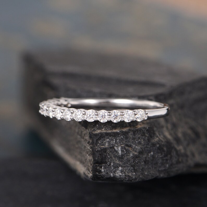 Moissanite Wedding Band Women White Gold Half Eternity Band - Etsy