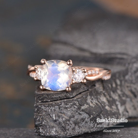 Pear Cut Rainbow Moonstone Nature Inspired Ring, Vintage Moonstone  Engagement Ring in Rose Gold | Benati
