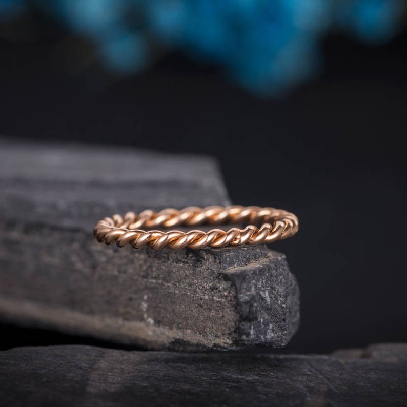 Twist Wedding Band Rose Gold Eternity Band Stacking Delicate Etsy