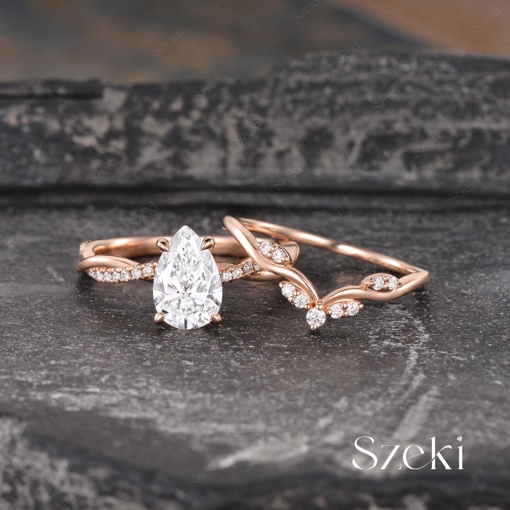 ヴィンテージ ペアシェイプ ラボ ダイヤモンド エンゲージリング