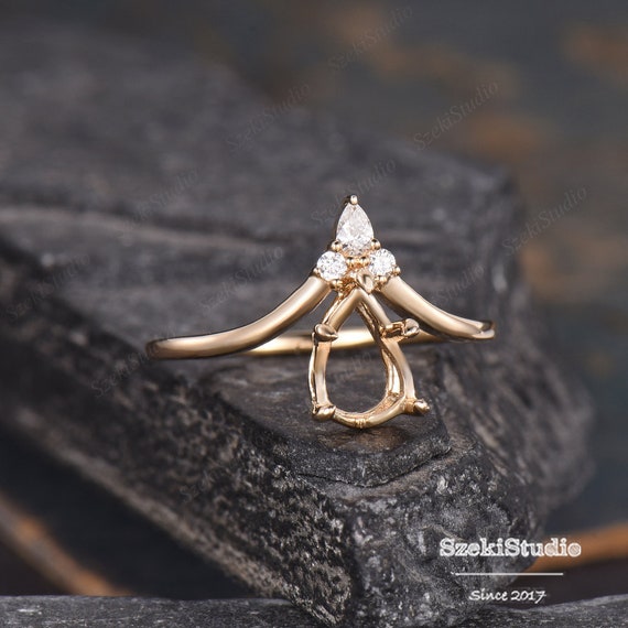 Anillo de compromiso de oro amarillo de pera personalizado con ajuste de anillo de solitario de diamantes semimontado anillo antiguo personalizado ajuste anillo de promesa de gota de lagrima Etsy Mexi...