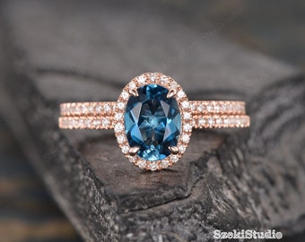 MauliJewels 2.46 Carat Oval Blue Topaz & Diamond Ring – 10K Yellow Gold, 4-Prong Antique Style