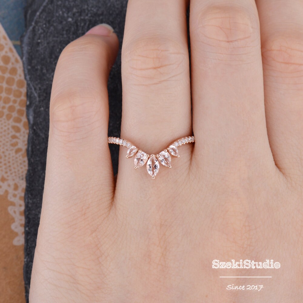 Morganite Curved Wedding Band Woman Rose Gold Morganite Ring