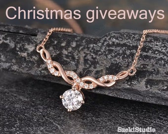 1ct Moissanite Pendant Necklace Vintage Round Moissanite Necklace Gold Infinity Diamond Chain Solitaire Style Christmas Giveaway