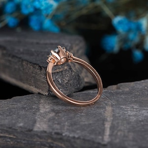 Aquamarine Engagement Ring Rose Gold 3 Stone Ring Diamond Thin Minimalist Birthstone March Promise Ring Anniversary Bridal Half Eternity image 4