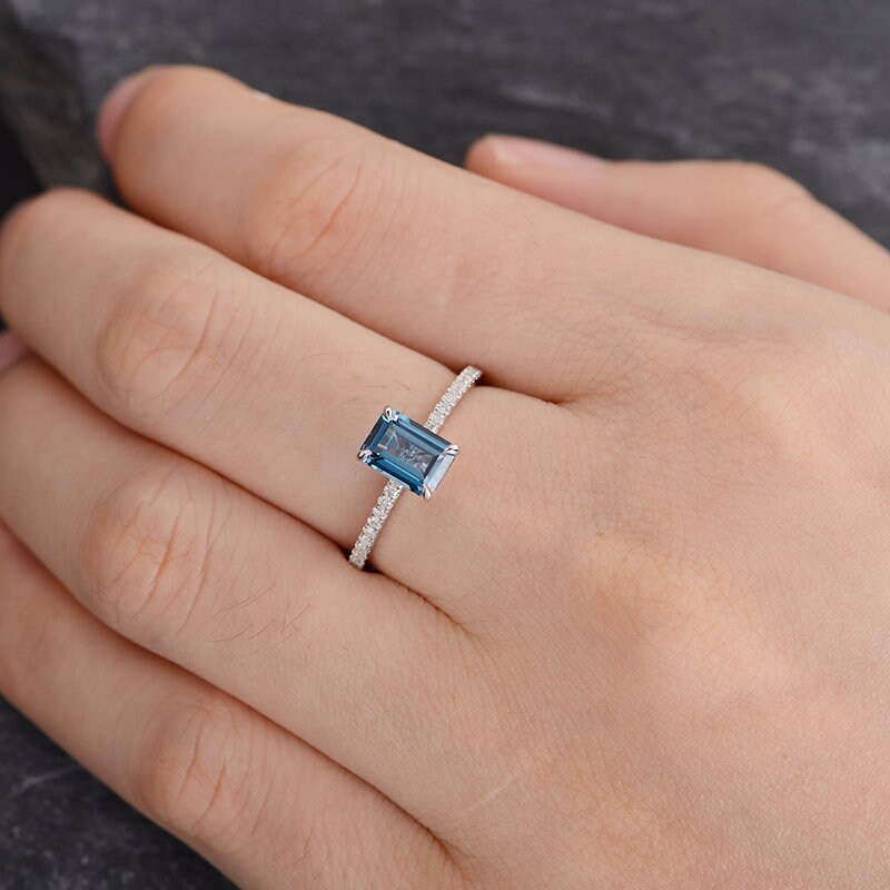 Emerald Cut London Blue Topaz Engagement Ring White Gold | Etsy