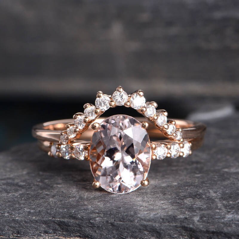 Morganite Engagement Ring Rose Gold Wedding Ring Diamond | Etsy