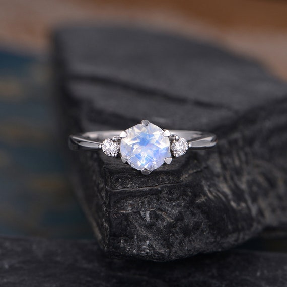 Vintage Oval Moonstone Engagement Ring White Gold Art Deco Moissanite  Diamond Halo Rings Antique Half Eternity Ring Anniversary Bridal Ring - Etsy