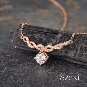 Moissanite Pendant Necklace Vintage Round Moissanite Necklace Gold Infinity Diamond Chain Solitaire Style Christmas Giveaway Gift For Her