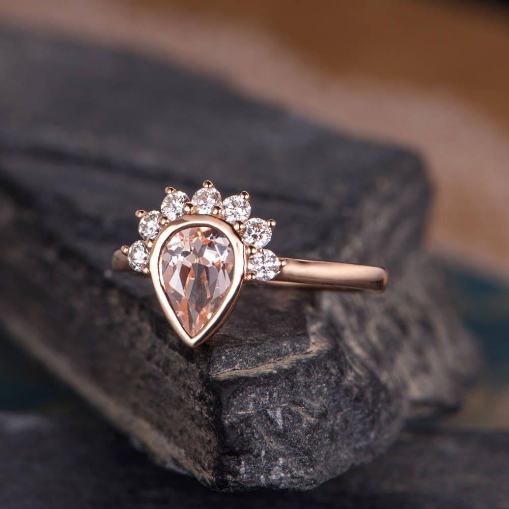 Morganite Engagement Ring Rose Gold Pear Shaped Ring Bridal Diamond ...