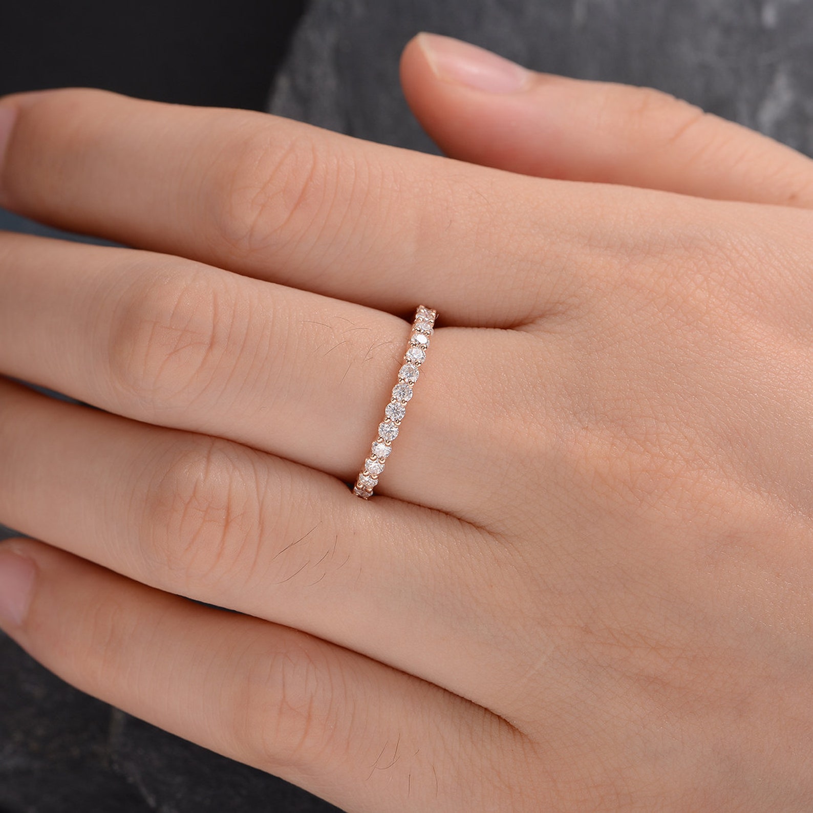 Moissanite Wedding Band Women White Gold Half Eternity Band Matching ...