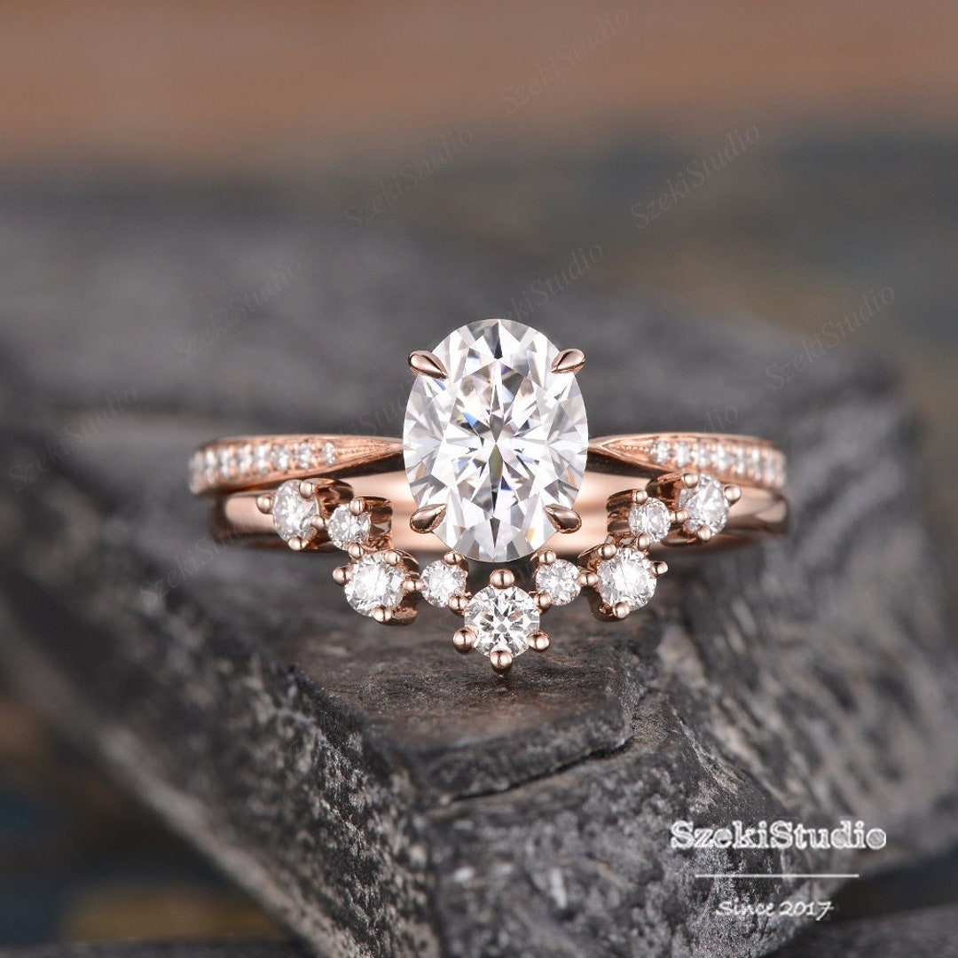 Moissanite Engagement Ring Oval Cut Rose Gold Engagement Ring - Etsy