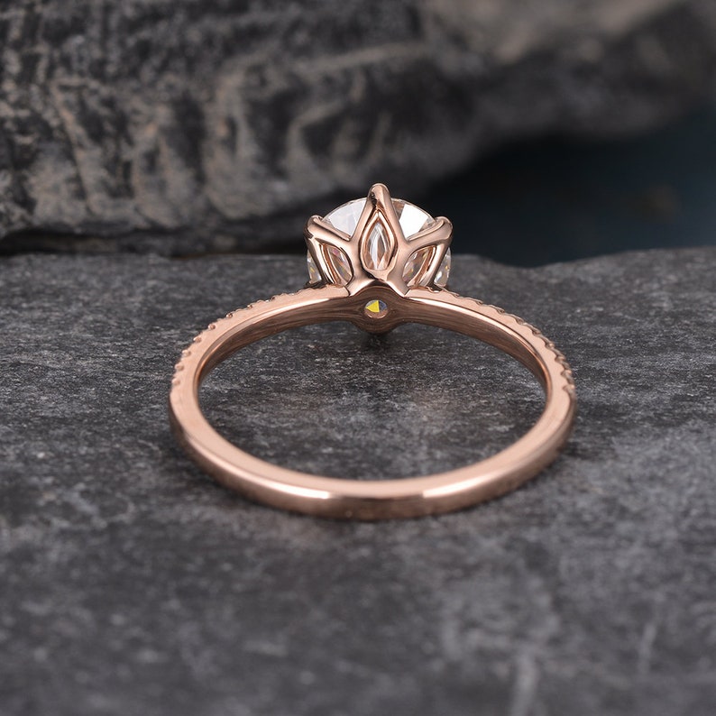 Solitaire 7mm Moissanite Engagement Ring Rose Gold Flower | Etsy
