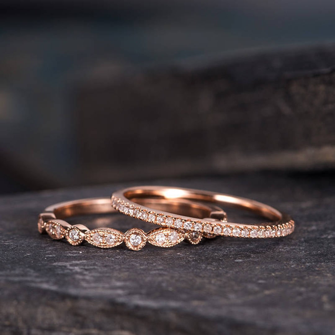 Milgrain wedding band rose gold sale