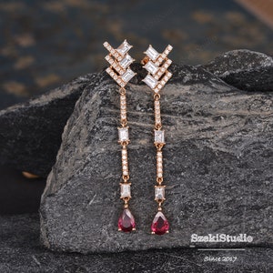 Pear Shaped Ruby Vintage Style Dangle Earrings Gold Stud Earrings Linear Drop Earrings Moissanite Stud Earring 2pcs Art Deco