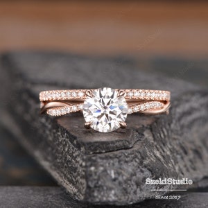 Infinity Moissanite Engagement Ring Set Rose Gold Bridal Set - Etsy