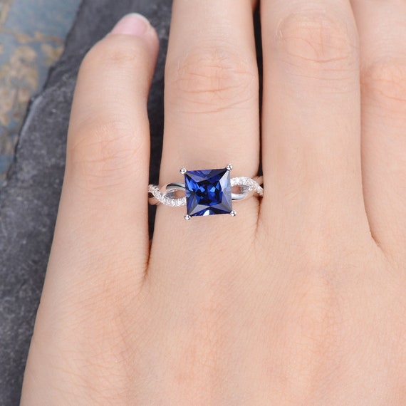 Blue sapphire square cut ring hot sale