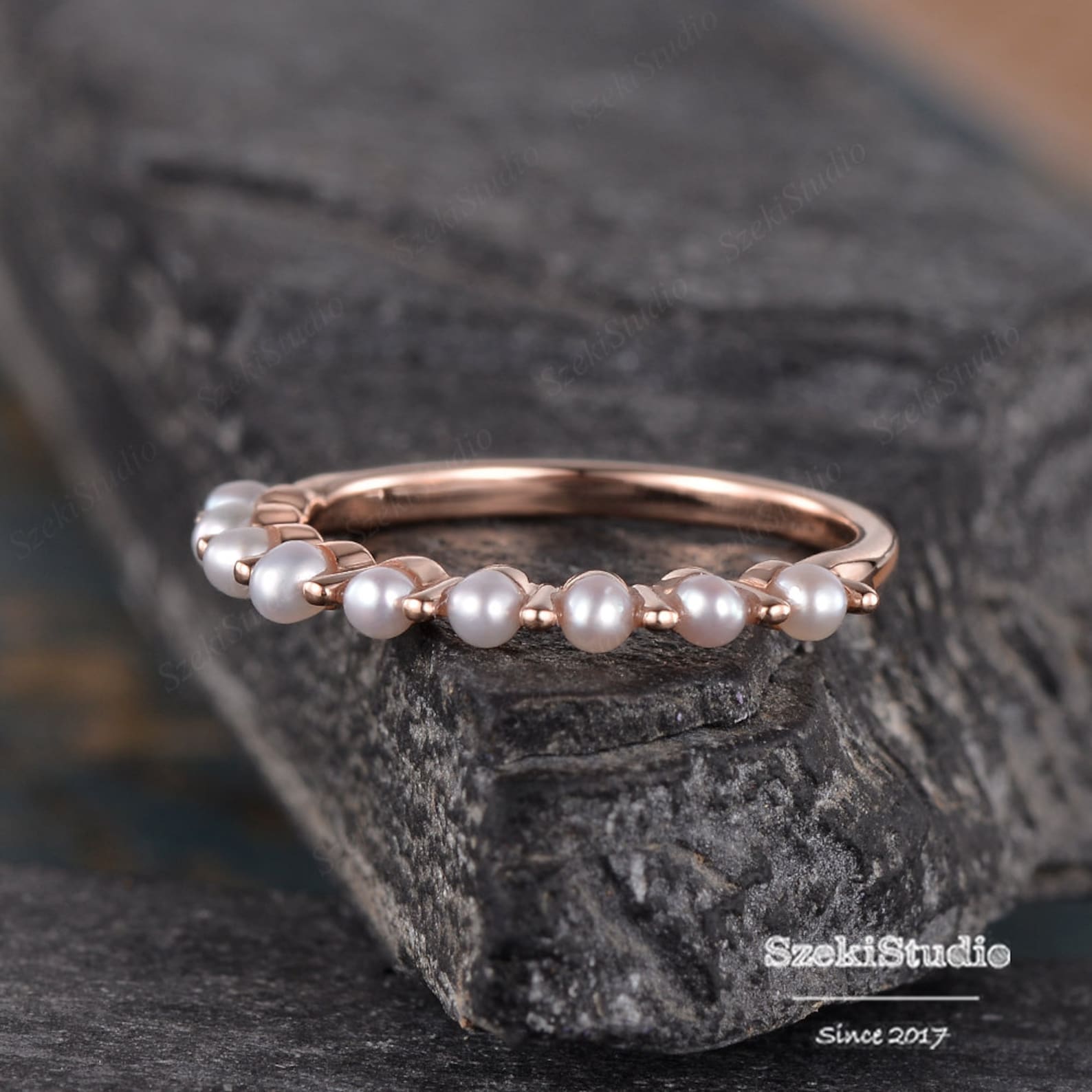 Pearl Wedding Band Women Rose Gold Pearl Matching Band Akoya Pearl Ring
