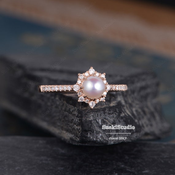 Pink pearl on sale rose gold ring